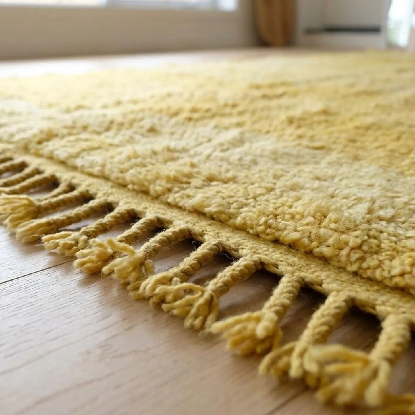 Handmade Moroccan Berber Rug, Mustard Yellow Shag, 4x6 ft