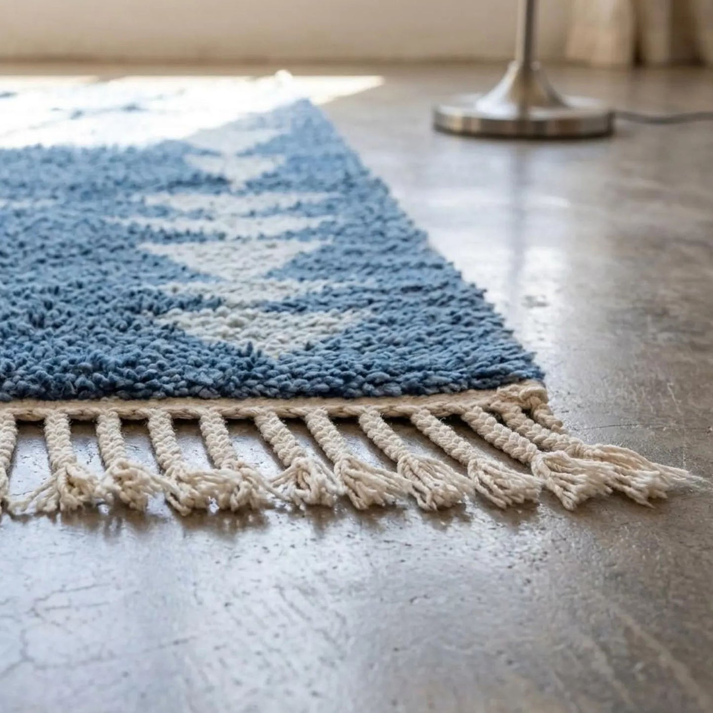 Handmade Moroccan Berber Rug, Blue and Light Blue Triangle Pattern, 4x6 ft