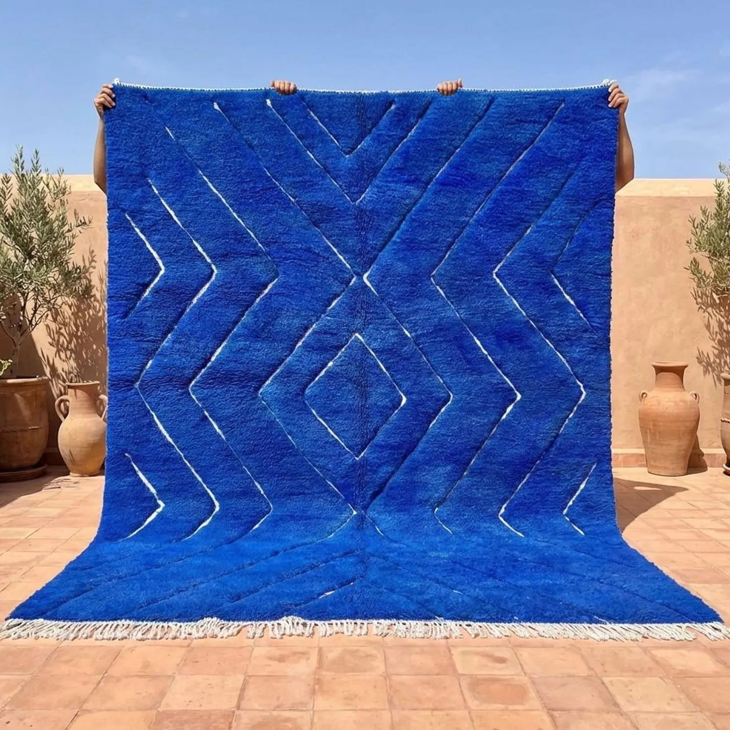 Handmade Moroccan Berber Rug, Cobalt Blue Abstract Pattern, 4x6 ft