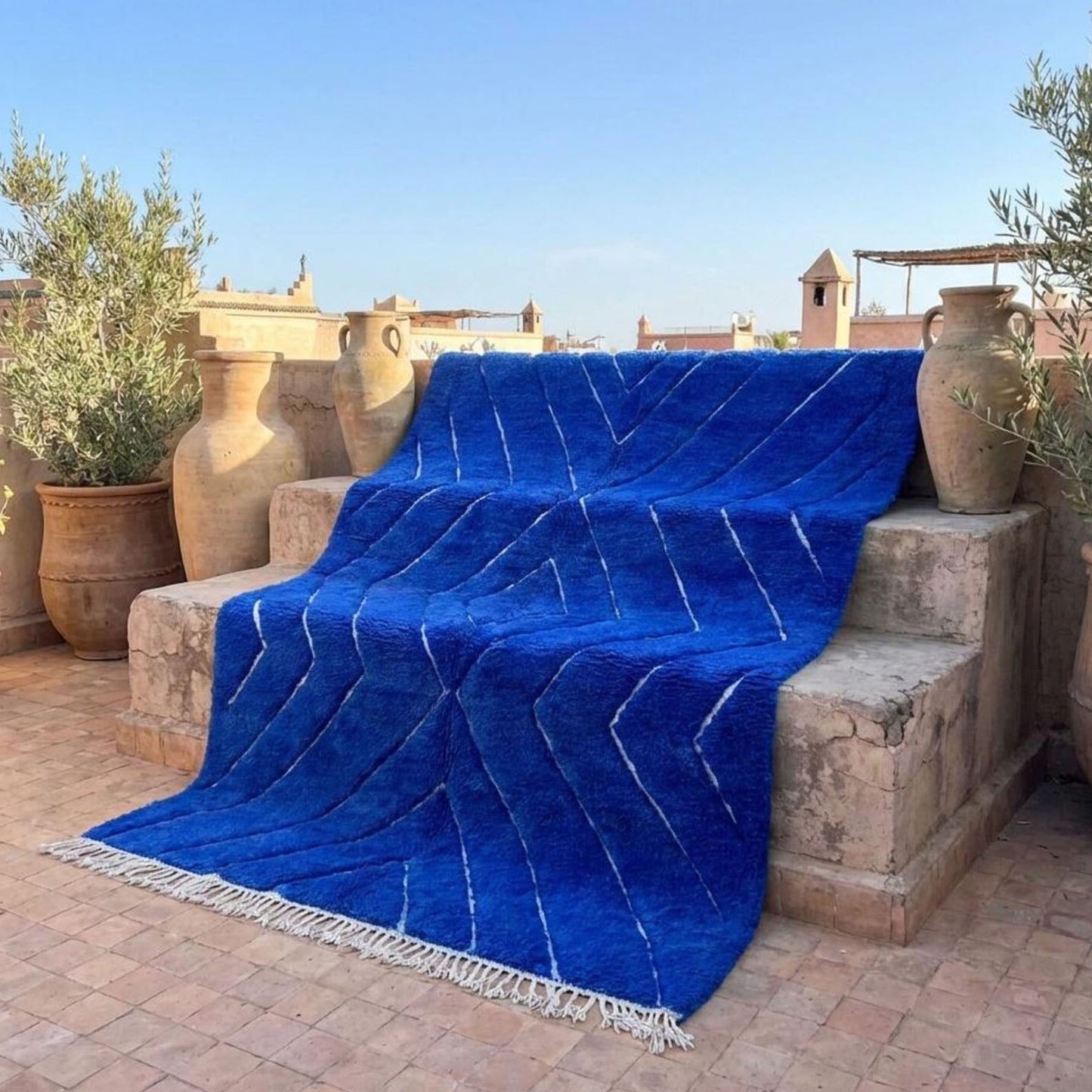 Handmade Moroccan Berber Rug, Cobalt Blue Abstract Pattern, 4x6 ft