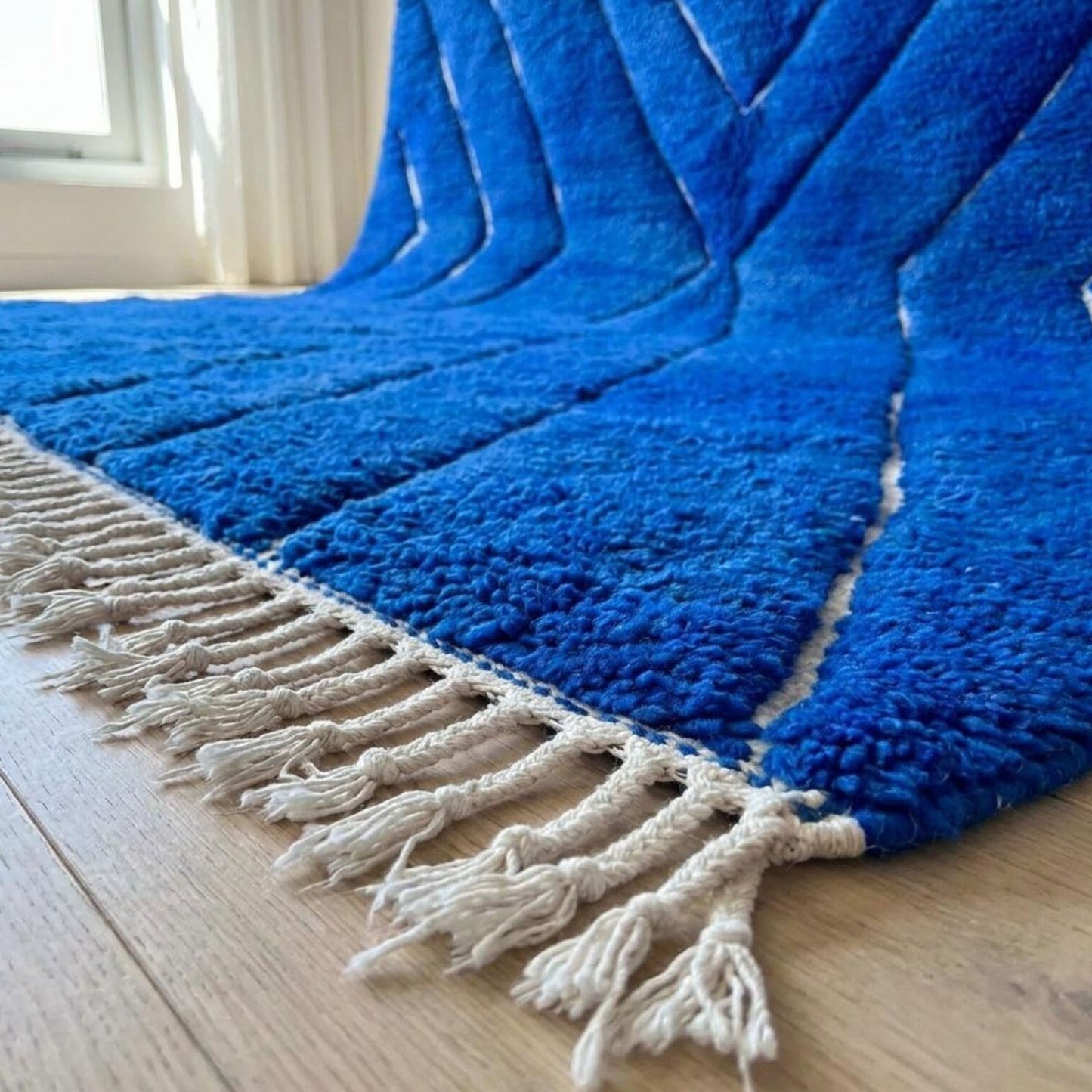 Handmade Moroccan Berber Rug, Cobalt Blue Abstract Pattern, 4x6 ft