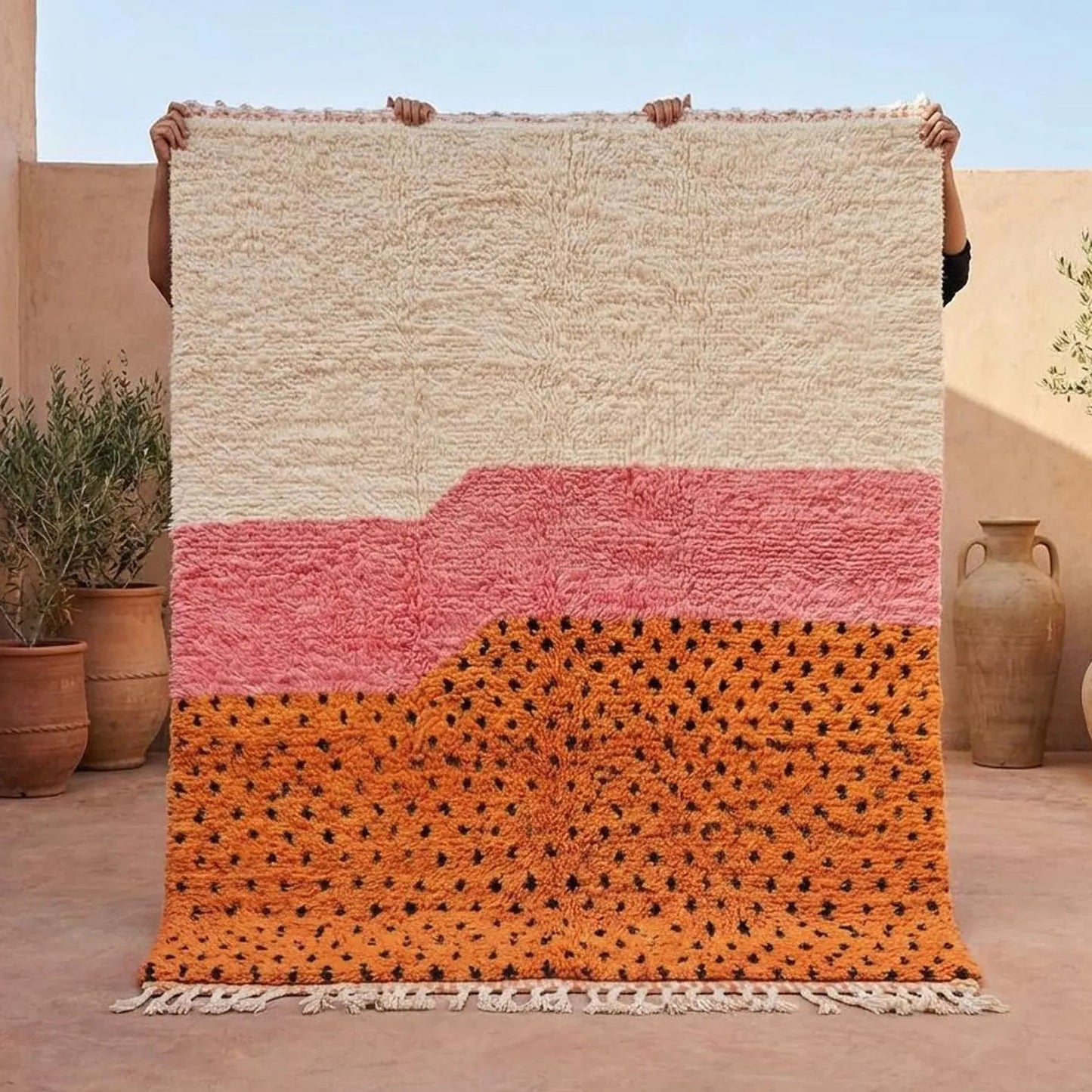 Handmade Moroccan Berber Rug, Pink and Orange Abstract Color Block, 8x10 ft