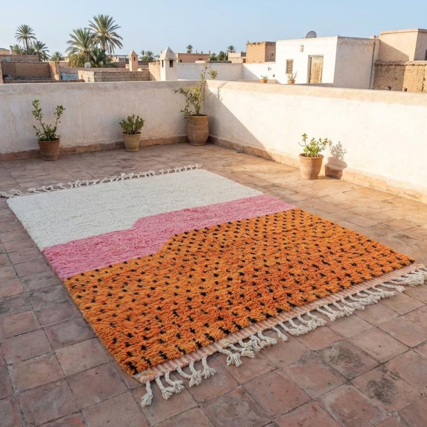 Handmade Moroccan Berber Rug, Pink and Orange Abstract Color Block, 8x10 ft